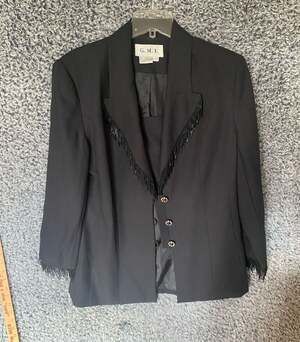 G.M.I. Black Beaded Fringe Blazer Jacket Size 12